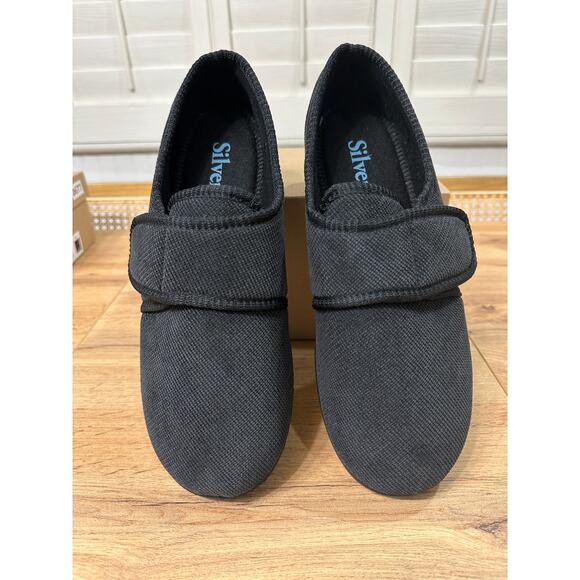Silververts Unisex Soft Wide Adjustable Black Slippers Size 10 M 12 W NWOB Comfy - Picture 7 of 11